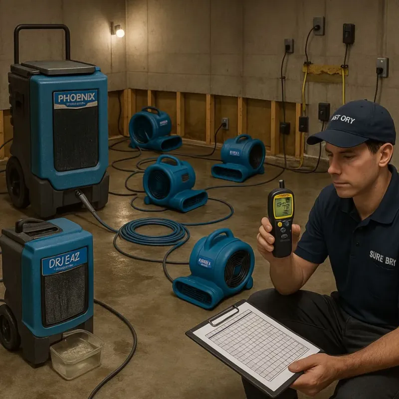 Structural Drying and Dehumidification process in North Plymouth, MA